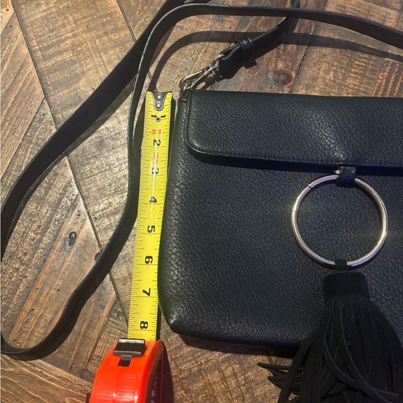 Anthropologie Street Level  Black Faux Leather Crossbody Bag with Tassel Detail. - Picture 7 of 12